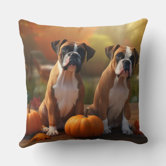 Pumpkin för Boxer Puppy Autumn Delight Pumpkin Kudde (Baksida)