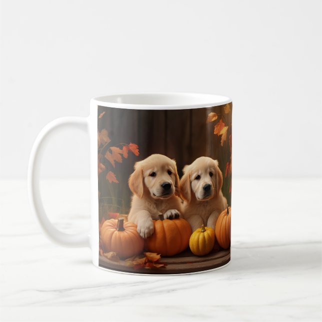 Pumpkin för den gyllene återgivningsdockan hösthös kaffemugg (Vänster)