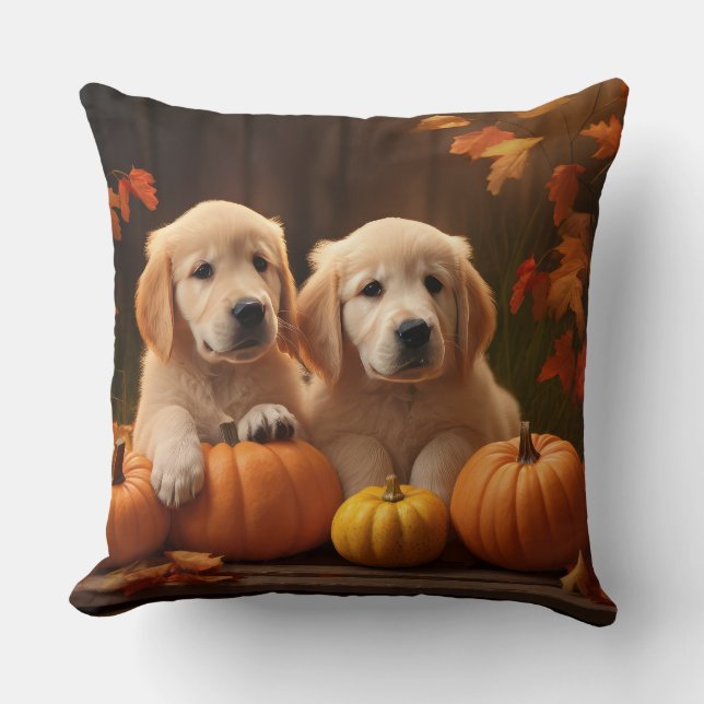 Pumpkin för den gyllene återgivningsdockan hösthös kudde (Framsida)