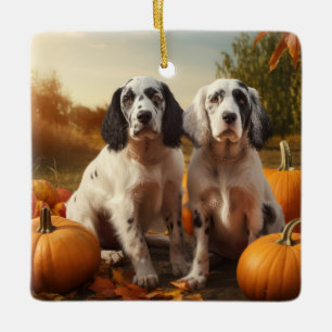 Pumpkin för engelska Setter Puppy Autumn Delight Julgransprydnad Keramik
