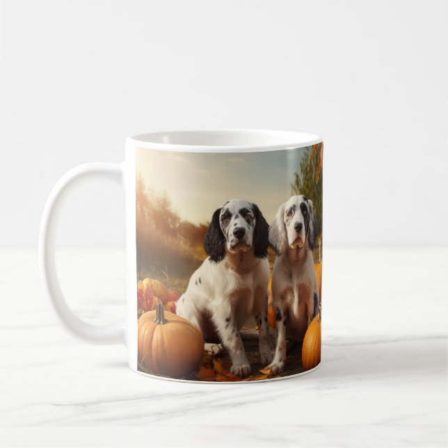 Pumpkin för engelska Setter Puppy Autumn Delight Kaffemugg (Vänster)
