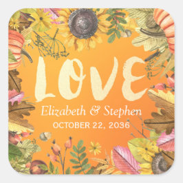 Pumpkin för Fall Wedding Tack umn Maple Löv Pumpki Fyrkantigt Klistermärke