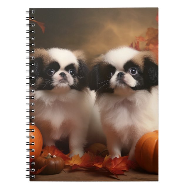 Pumpkin för japansk chin Puppy Autumn Delight Pump Anteckningsbok (Framsidan)