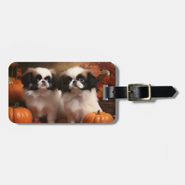Pumpkin för japansk chin Puppy Autumn Delight Pump Bagagebricka (Horisontell Framsida)
