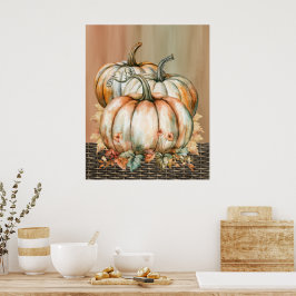 Pumpkin för liknande Orange, vit och Grönt-vattenf Poster