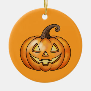 Pumpkin för orange Tecknad med Anpassningsbar Text Julgransprydnad Keramik