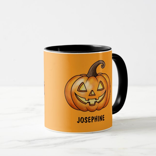 Pumpkin för orange Tecknad med eget namn Halloween Mugg (Framsida höger)