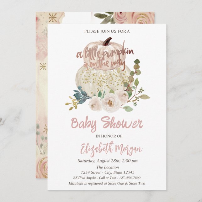 Pumpkin för snyggt Chic,Blommor, babykläder Inbjudningar (Fram/baksida)