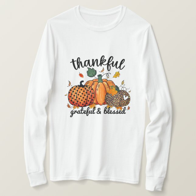 Pumpkin för tacksam välsignad höst t shirt (Design framsida)
