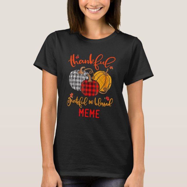 Pumpkin för tacksam, välsignad minneshöst t shirt (Framsida)