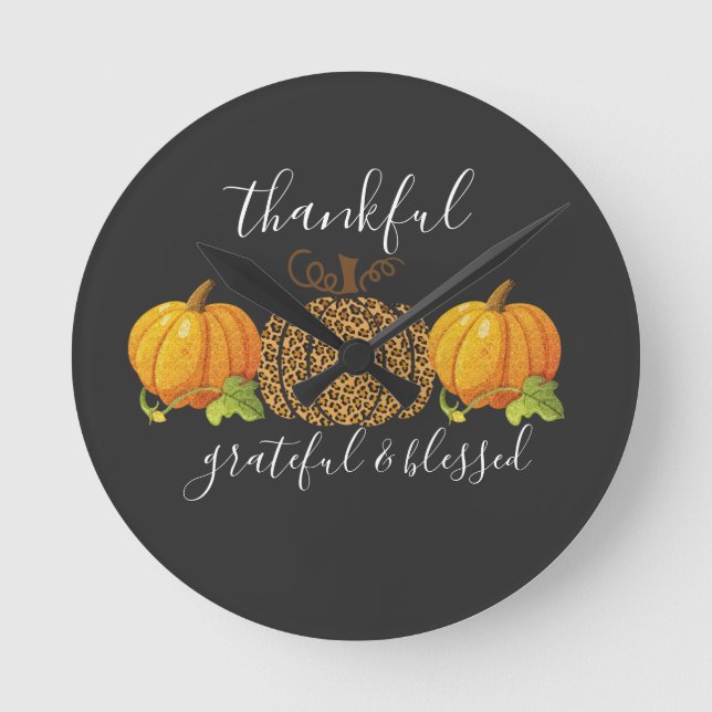 Pumpkin för tacksam, välsignad Thanksgiving  Rund Klocka (Framsida)