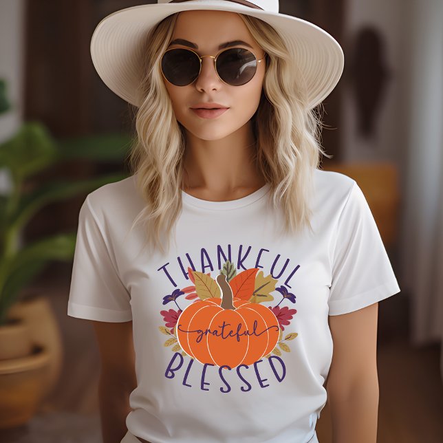 Pumpkin för tacksam, välsignad Thanksgiving T Shirt (Skapare uppladdad)