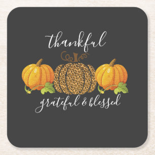 Pumpkin för tacksam, välsignad Thanksgiving Underlägg Papper Kvadrat