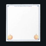 Pumpkin för tidslös Fall Orange | Anteckning från Anteckningsblock<br><div class="desc">Klassisk med en anteckningsblock som du kan anpassa med din egen text, inklusive en namn. Utformningen har ett grekiskt hörn gräns med klassisk orange i Nyckel i grund lämnat hörn och höger i grund. De var ursprungligen handmålade av mig innan de skannades in i digital form. Observera att du kan...</div>