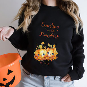 Pumpkin för Twin Halloween Baby Gravid Announcemen T Shirt
