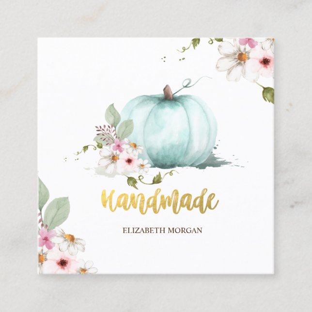 Pumpkin för vattenfärg, Blommigt, handgjord Fyrkantigt Visitkort (Framsida)