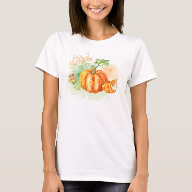 Pumpkin för Watercolor Thanksgiving T Shirt (Framsida)