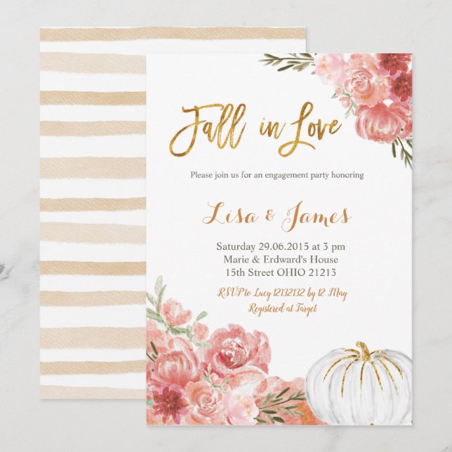Pumpkin-Förlovningsfest i förlovning Kärlek Inbjudningar (Fram/baksida)