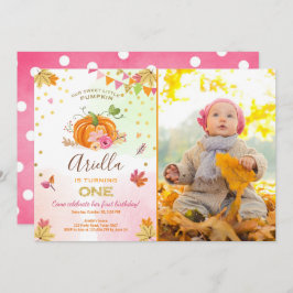 Pumpkin Första födelsedag - höstfällning Rosa Inbjudningar