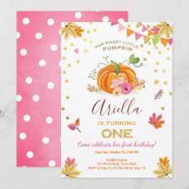 Pumpkin Första födelsedag - höstfällning Rosa Inbjudningar