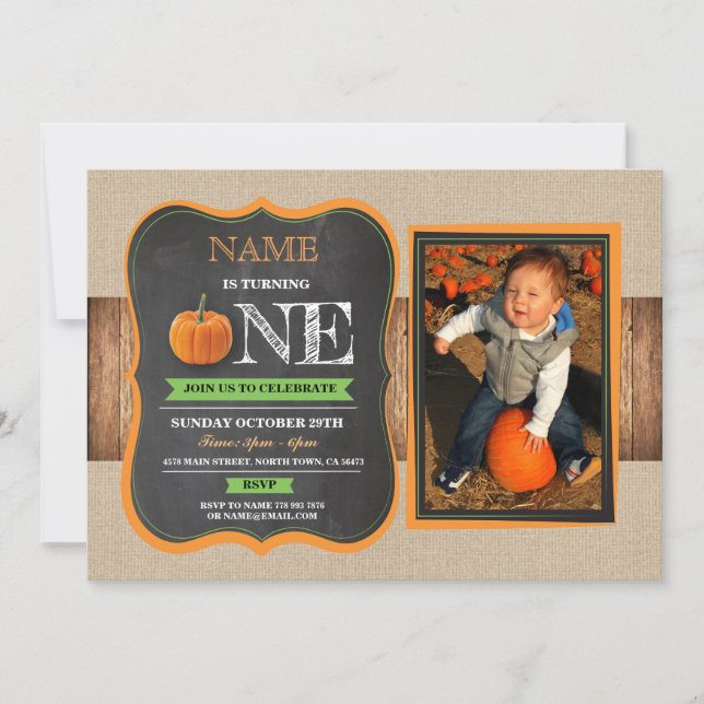 Pumpkin första födelsedag Inbjudan 1:a Partyet (Framsida)