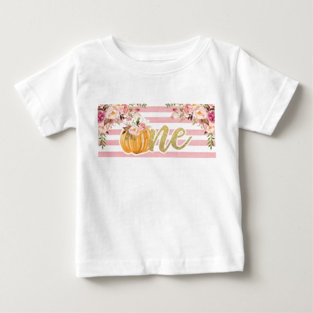 Pumpkin Första födelsedagen 1-skeppet - Blommigt R T Shirt (Framsida)