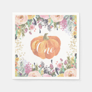 Pumpkin första födelsedagen Blommigt Guld Glitter Pappersservett