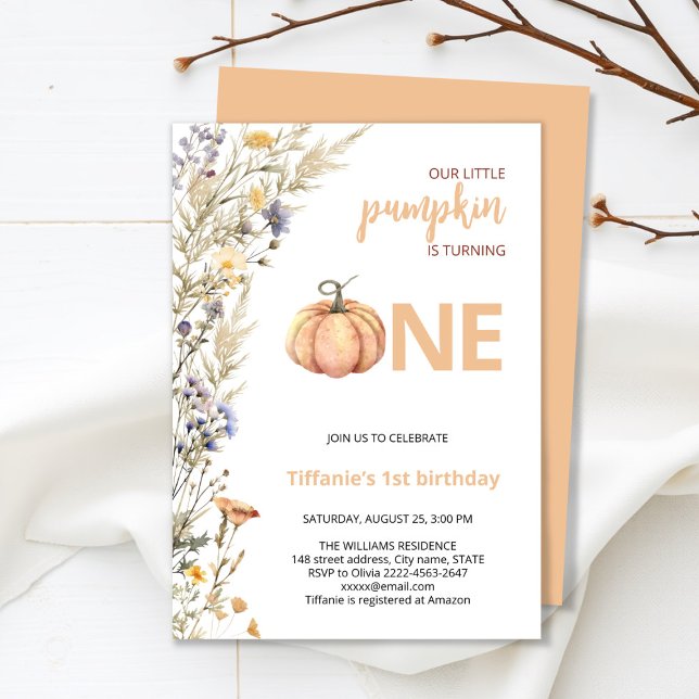 Pumpkin - första födelsedagsinbjudan inbjudningar (Little Pumpkin Baby Shower Invitation – Fall Autumn Gender Neutral Invite)