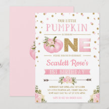 Pumpkin första inbjudan på födelsedag Rosa och Gul