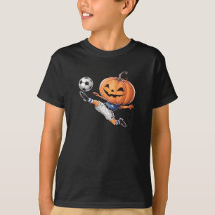 Pumpkin fotbollsspelare Funny Boll Spooky Boys Gir T Shirt