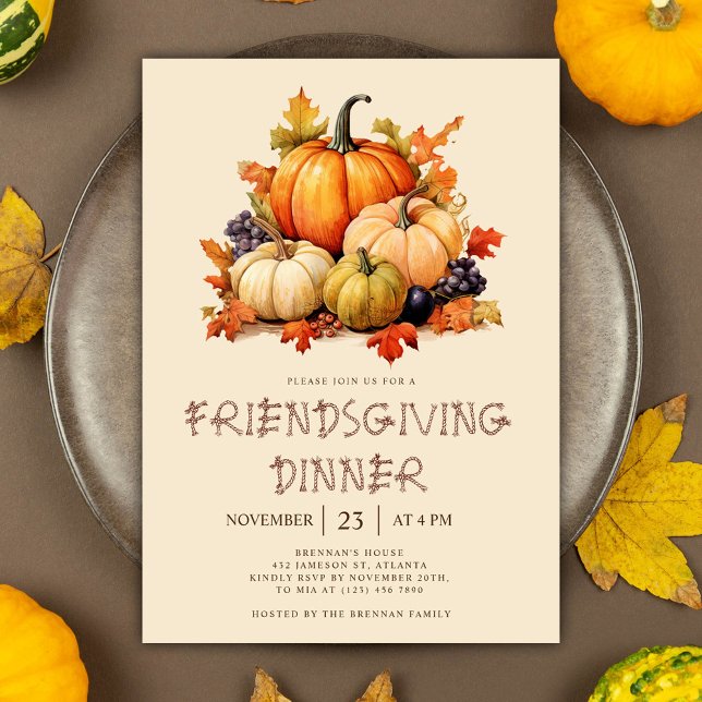 Pumpkin Friendsgiving-middag Inbjudningar (Pumpkin Friendsgiving Dinner Invitation)