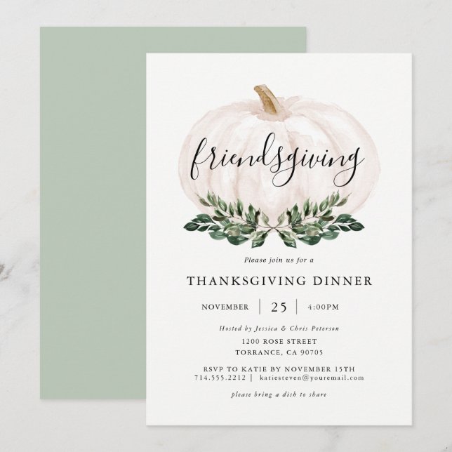 Pumpkin Friendsgiving Thanksgiving Middag Inbjudningar (Fram/baksida)