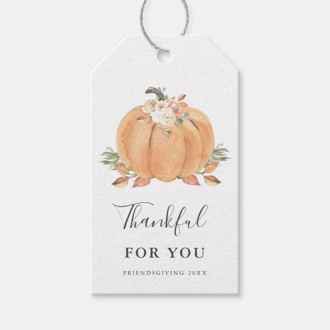 Pumpkin Friendsgiving-Thanksgiving - tack Presentetikett (Framsidan)