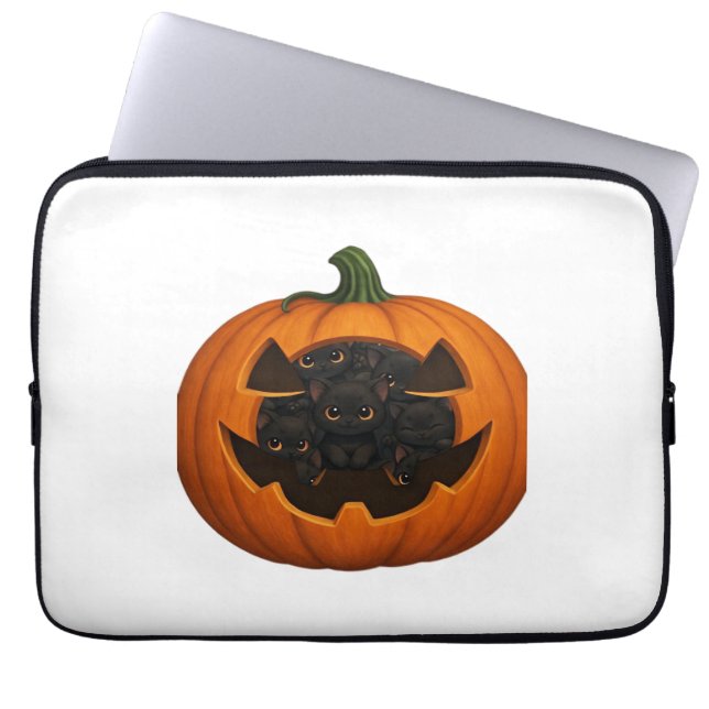 Pumpkin Fullt Kittens - Cute Black Cat Halloween Laptop Fodral (Framsidan)