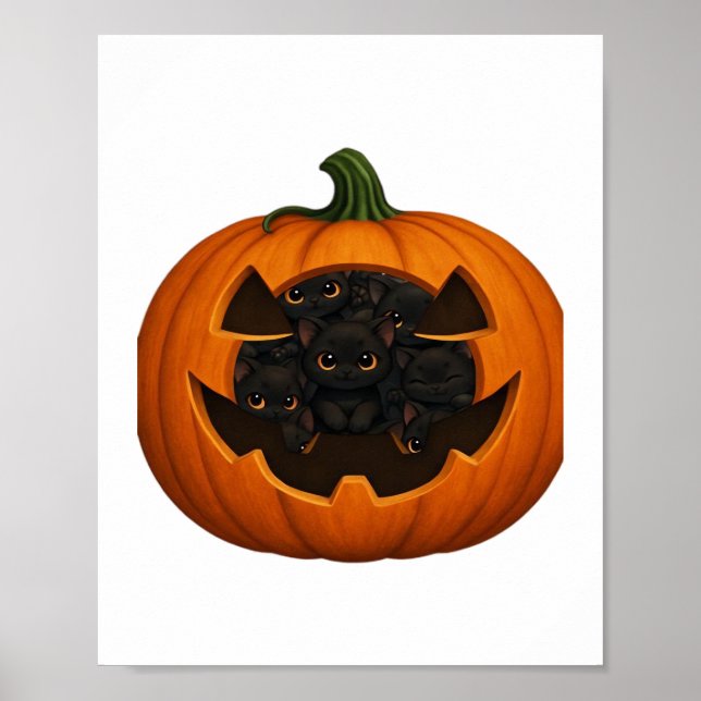 Pumpkin Fullt Kittens - Cute Black Cat Halloween Poster (Framsidan)