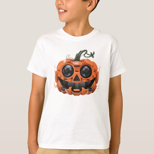 Pumpkin Gaming Controller Scary Gamer Boy Kids T Shirt (Framsida)