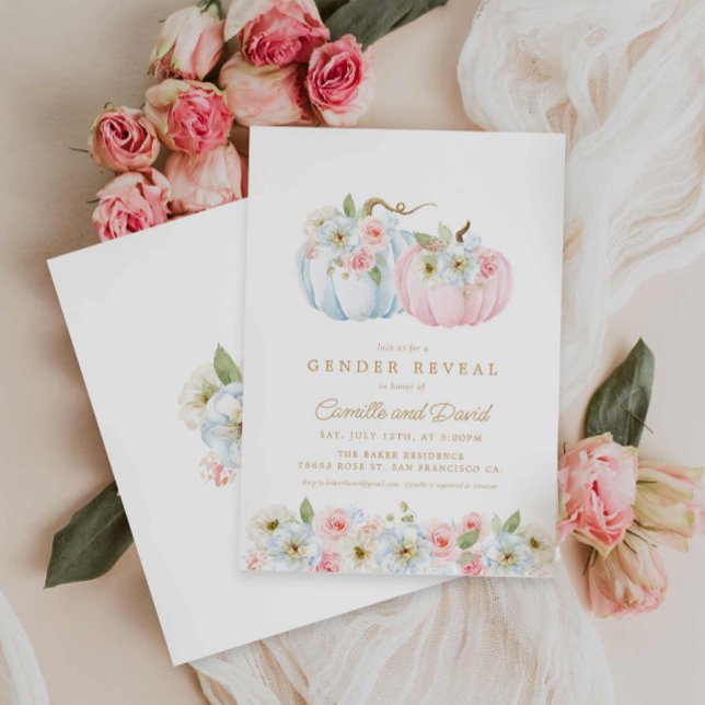 Pumpkin Gender Reveal Baby Shower-inbjudan för mis Inbjudningar (Elegant Fall Gender Reveal Couples Baby Shower Invitation)