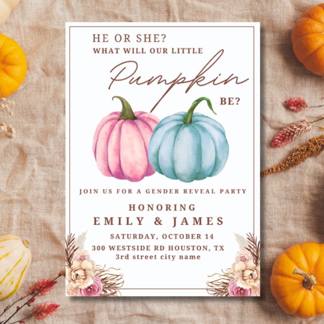 Pumpkin Gender Reveal Boy eller Girl Inbjudningar (Skapare uppladdad)