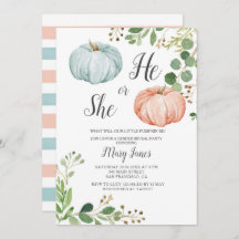 Pumpkin Gender Reveal Greenery-inbjudan