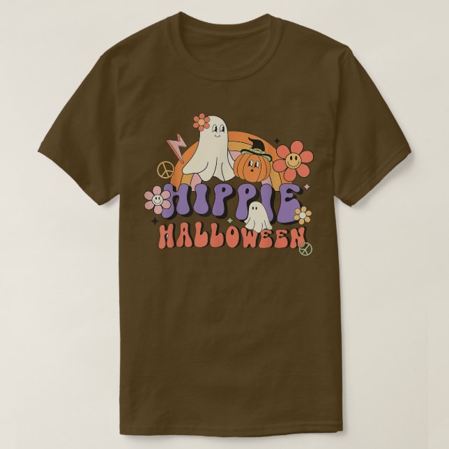 Pumpkin Ghost Boo 60s 70-tal Hippie Halloween Groo T Shirt (Design framsida)