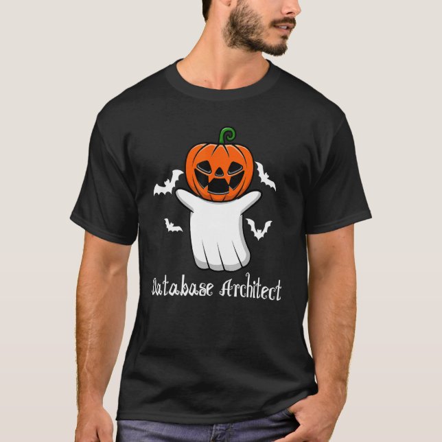 Pumpkin Ghost Database Architect Db Halloween T Shirt (Framsida)