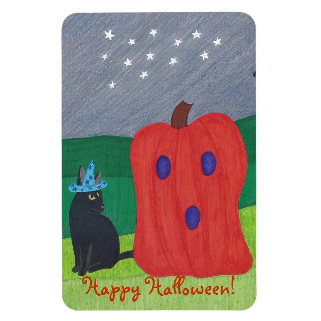 Pumpkin Ghost och Wizard Cat Halloween Magnets Magnet (Vertikal)