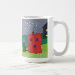 Pumpkin Ghost och Wizard Cat Halloween Mugg