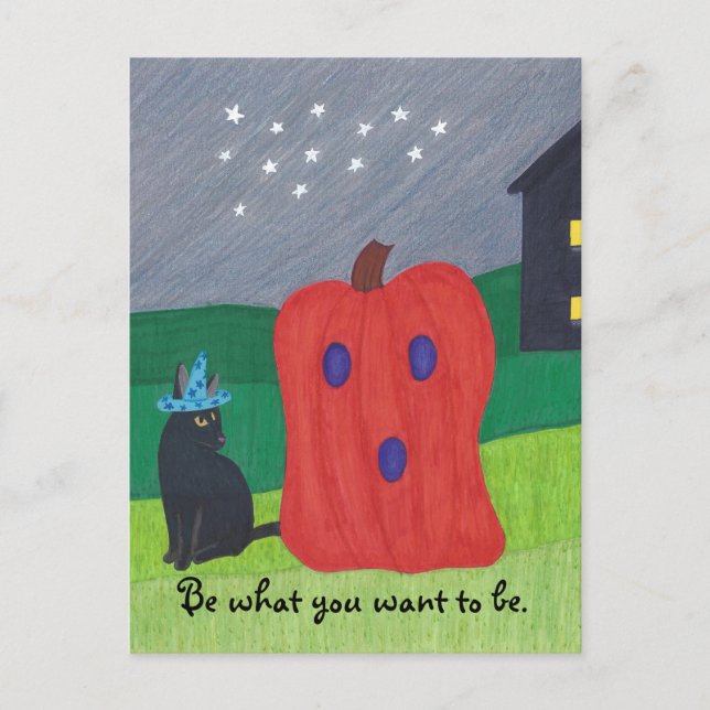 Pumpkin Ghost och Wizard Cat Halloween Postcards Vykort (Framsida)