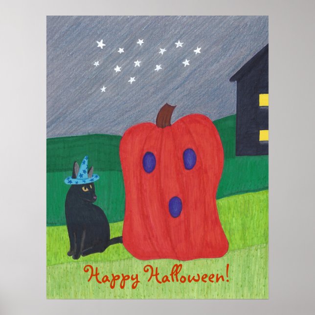 Pumpkin Ghost och Wizard Cat Halloween Poster (Framsidan)