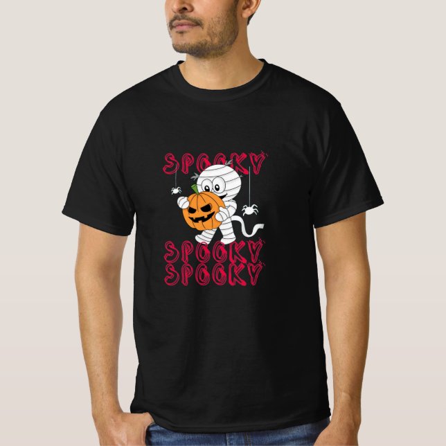 Pumpkin Ghost Red Lettering spooky Halloween T Shirt (Framsida)