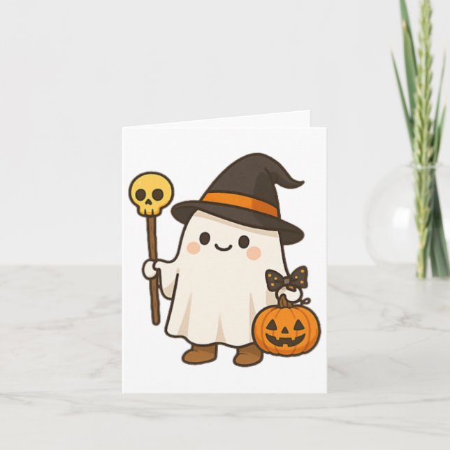 Pumpkin Ghost Witch Shirt Cute Halloween Kids kost Kort (Framsida)