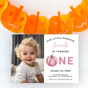 Pumpkin Girl 1st Birthday Party Inbjudningar