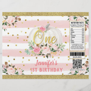 Pumpkin Girl 1st Birthday Rosa Chip Bag Wrapper Reklamblad