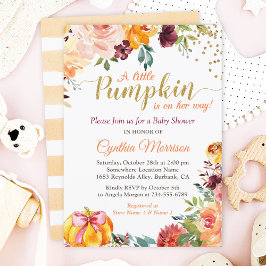 Pumpkin Girl Baby Shower Guld - höstfälla Blommigt Inbjudningar